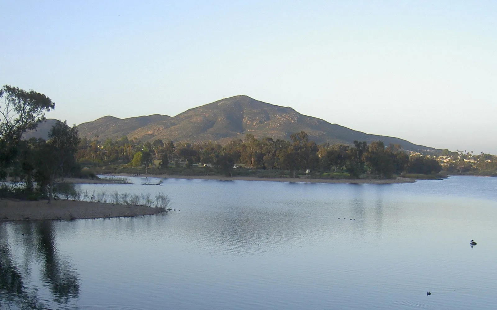Panoramic view of Cowles Mountain overlooking Lake Murray in San Diego